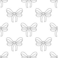 Seamless hand drawn ribbon pattern. Embellishment bow, line black vector