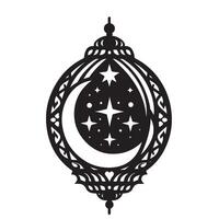 the crescent moon and stars in a circular ornament lantern vector