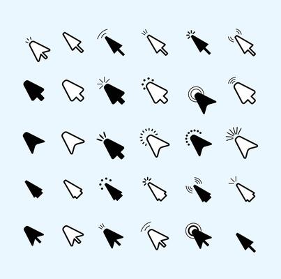 a Computer mouse click cursor gray arrow icons set and loading icons. Cursor icon.