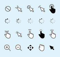 a NEW Computer mouse click cursor gray arrow icons set and loading icons. Cursor icon. vector