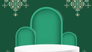 Minimalist gray podium set against a deep green background. A clean, elegant space for product displays, branding, or presentations. Ideal for modern aesthetics, advertisements, showcase visuals. video