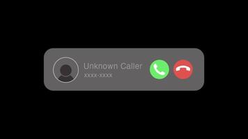 Animation of an incoming call notification with a sleek and minimalistic design. for phone UI concepts, communication themes, explainer videos, motion graphics. 4K resolution with smooth motion video
