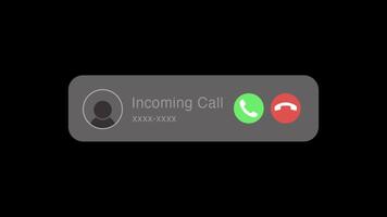 Animation of an incoming call notification with a sleek and minimalistic design. for phone UI concepts, communication themes, explainer videos, motion graphics. 4K resolution with smooth motion. video