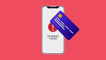 Animated debit transaction failed icon for shopping. Displays error, cross mark, and declined message. Ideal for finance, e-commerce, and digital payment themes, motion graphics and UI design video