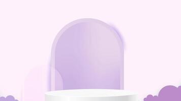 Minimalist gray podium set against a pastel lilac pink background. A soft, elegant space for product displays, branding, or presentations. Ideal for modern aesthetics, advertisements, showcase visuals video