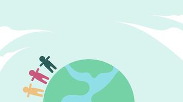 Animated Earth with diverse people surrounding it, global unity for World Population Day. A vibrant and engaging animation representing humanity, growth, awareness of population related issues video