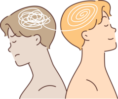Chaos in man head turns into organized information after visiting psychotherapist. Guy was cured of psychological disorder or memory problems thanks to sessions with psychotherapist png
