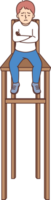 Little boy feels loneliness and isolation, sits on chair with high legs and is sad. Offended child suffers due to isolation, for concept of house arrest received as punishment for pranks png