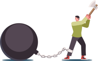 Attempt to get freedom from weight chained to leg, from man using axe, thanks ambition. Guy wants to get freedom from problems and troubles that have become obstacles on path at success png