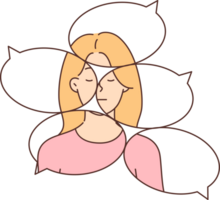 Public opinion is portrait of woman, created from comments and dialogue clouds symbolizing someone else opinion. Concept of public shaming for dishonest person or cancel culture ruining girl life png