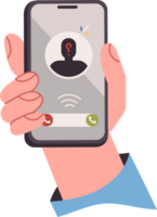 Phone in hand person receiving anonymous call with unsolicited advertisement or scam offer. Incognito interlocutor harasses you with phone call, wanting to steal personal data or sell unnecessary item png