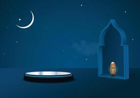 3D Ramadan illustration of sky with moon for product presentation. vector