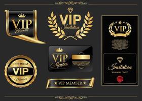 VIP invitation card, banner or flyer with golden elements on black background vector