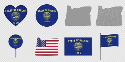 Oregon State Flags and Maps Icon Pack. vector