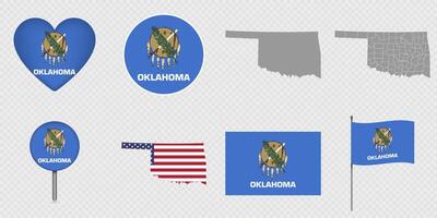 Oklahoma State Flags and Maps Icon Pack. vector