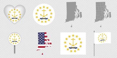 Rhode Island State Flags and Maps Icon Pack. vector