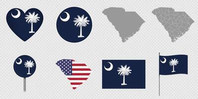 South Carolina State Flags and Maps Icon Pack. vector