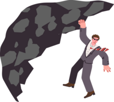 Business man is hanging on cliff at risk of life, and may fall due to dangerous adventure. Agent or spy climbs sheer mountain at top and takes risk to spy on surveillance object from above png