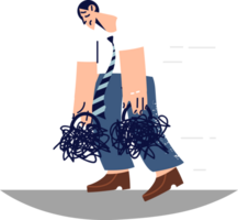Depressive man with load of problems walks with head down and needs help of psychotherapist. Guy is experiencing stress and apathy due to depressive disorder caused by lack of success in life png