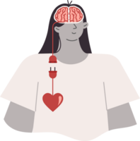 Harmony between intellect and emotions in woman, with electrical wire connecting two organs. Concept of importance of balance and harmony when making decisions based on emotions or pragmatic facts png