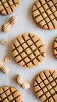 Topview of delicious peanut butter cookies on a white table photo