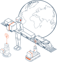 Global logistics network. 3D isometric scenes showing export-import operations with road, rail. png