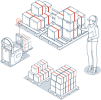 Global logistics network. 3D isometric scenes showing export-import operations png