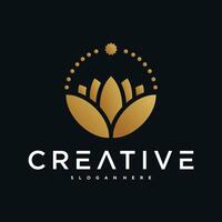 lotus logo with unique line art shape vector