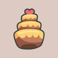 chocolate cake with yellow cream topping in outline flat design vector