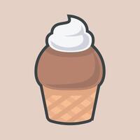 chocolate ice cream with vanilla topping in outline flat design vector