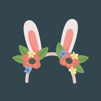 bunny headband with flower in flat design. vector