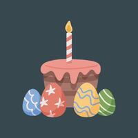 cake with candle and Easter egg in flat design vector