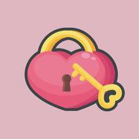 love padlock with key in outline flat design vector
