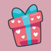 pink gift package with love shape pattern in outline flat design vector