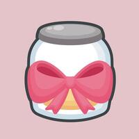 glass jar with pink bow in outline flat design vector