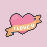 love shape with I love you text banner in outline flat design vector