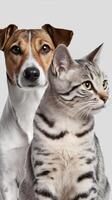 A dog and cat are standing next to each other photo