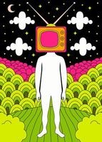 Surreal Retro TV Head in Vibrant Dreamscape vector
