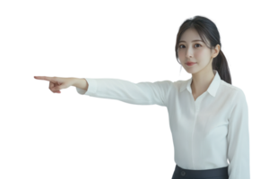 Woman pointing at something isolate on transparent background png