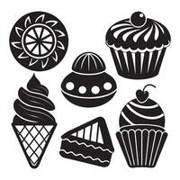 a set of black and white icons of different types of desserts vector