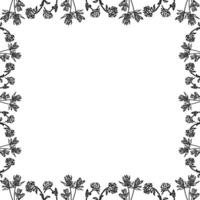 Flourish frame with blossom elements. Trendy graphic template. Cute clover empty frame box vector