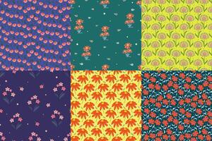 Seamless pattern set with colorful spring fields. Blooming flowers Easter seamless background vector
