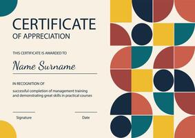 Certificates of graduation and appreciation design. Geometric scandinavian bauhaus art work design vector