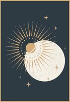 Magic space illustrations esoteric symbol card. Mysterious and witchcraft silhouette design elements vector