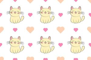 seamless pattern of cartoon cat with hearts vector