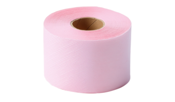 Soft pink toilet paper roll rests elegantly against a transparent background, adding a touch of color to everyday essentials png
