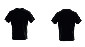 Isolated black t-shirt, displayed with both front and back views, against a transparent background. Plain design. png
