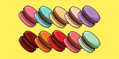 Collection Of Sweet Colorful Macaron Or Macaroon Soft Glossy Finish Chocolate Cream Filling Illustration vector