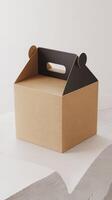 A cardboard box with a handle on it photo
