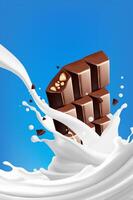 Milk splashing Chocolate liquid in the middle isolated on background realistic Food concepts vector